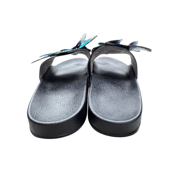 Butterfly Applique Slide Sandals Womens Size 9 Black & Blue - Picture 6 of 8